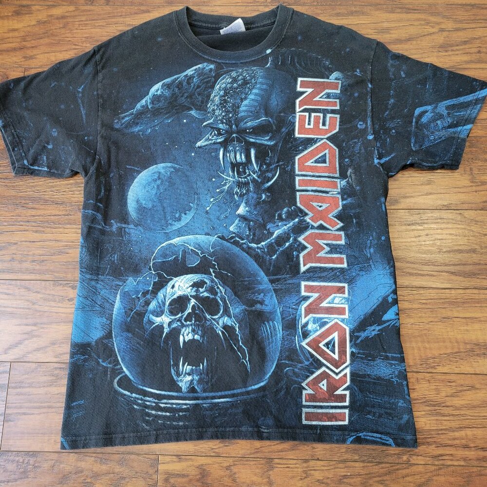 IRON MAIDEN Final Frontier Alien Astronaut Eddie Double Sided Black T-Shirt sz L